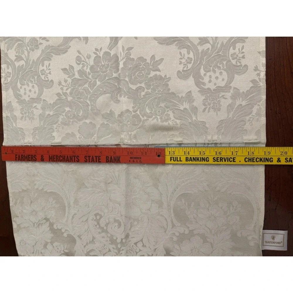Set of 12 Waterford Linens Cream Damask Dinner Napkins Floral Scroll Formal MCM